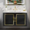30" Bathroom Vanity with Ceramic Sink, Floating Vanity with Cabinet,with Soft Closing Doors & Gold Metal Handle, Black 1