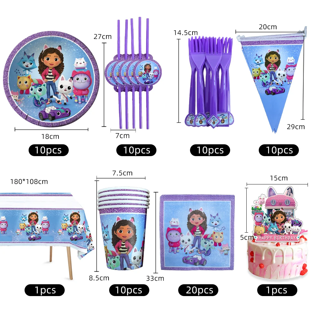 Party Supplies Gabby Dollhouse Birthday Party Decorations Balloons Plates Cup Napkins Backdrop Tableware Pink Girls
