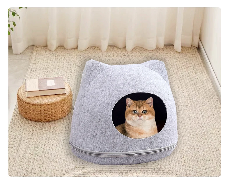 Felt Cat Tunnel Bed with Zipper Design