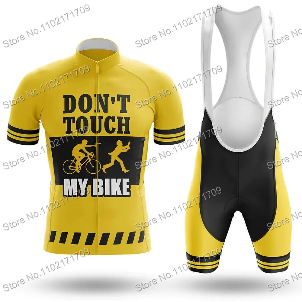 2022 패션 노란색 남성 사이클링 의류 세트 내 자전거를 만지지 마십시오 MTB Maillot 여름 도로 자전거 셔츠 정장 자전거 턱받이 반바지
