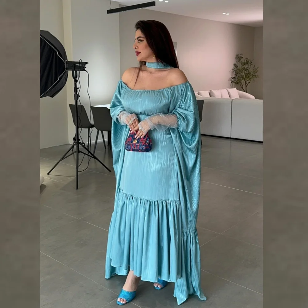 Jiayigong  Satin Ruched Beach A-line Off-the-shoulder Bespoke Occasion Gown Long Dresses Saudi Arabia