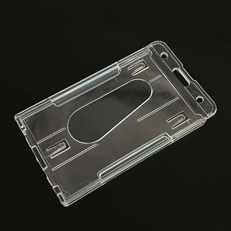 Dual Double Clear Hard Plastic ID Badge Zwei Slot Kreditkarteninhaber Hülle für Bankkarten Schutzhülle Transparenter Kartenhalter – Detail 3