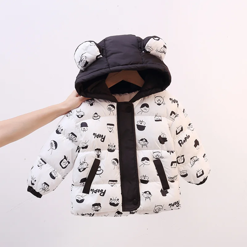 8024 Children Hooded Coat Cotton-padded Jacket Winter New Super Cute Baby Boy's Coat Thick Warm Bear