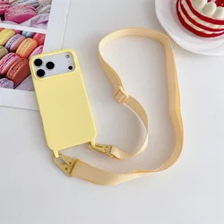 Candy Color Phone Case with Crossbody Lanyard Strap - Silicone Soft Cover - iPhone 18 Pro Max (Yellow)