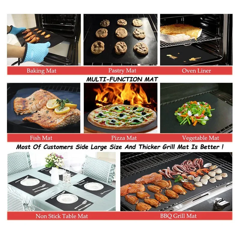 40*50cm Reusable Non-Stick Barbecue Grill BBQ Mat Black Heat Resistant BBQ Grill Mat PTFE Barbecue Baking Liners Oven Tool