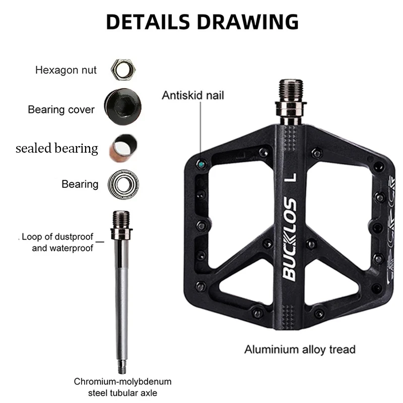 BUCKLOS Durable Nylon Flat Bike Pedals with Sealed Bearings