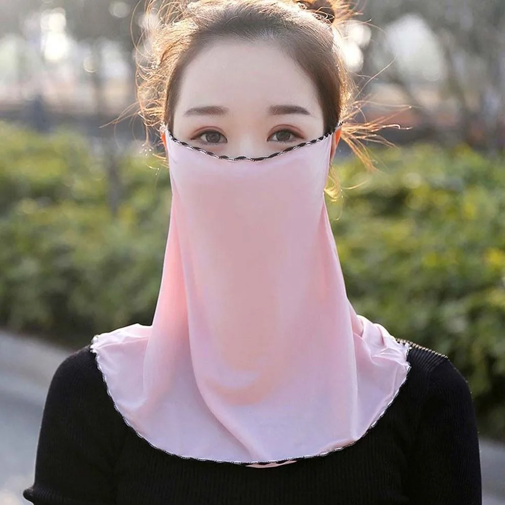 Summer Sunscreen Floral Ice Silk Mask Veil With Neck Flap Adjustable Outdoor UV Protection Face Cover Sun Protection Face Shield