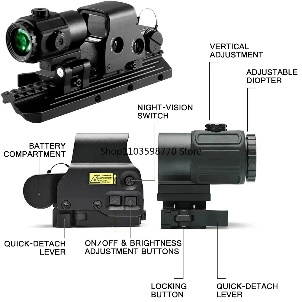 Red Dot Sight Holographic Collimator Eotech 558 Holographic Collimator Red Dot Sight G43/G33 3X G45 5X Magnifier Airsfot Hunting Gear