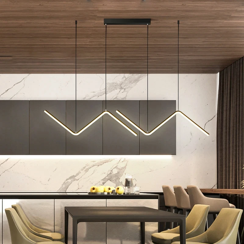 

Minimalist Led Chandeliers Wave Living Room Modern Black Pendant Light Office Restaurant Simple Hanging Lamps Bedroom Art Decor