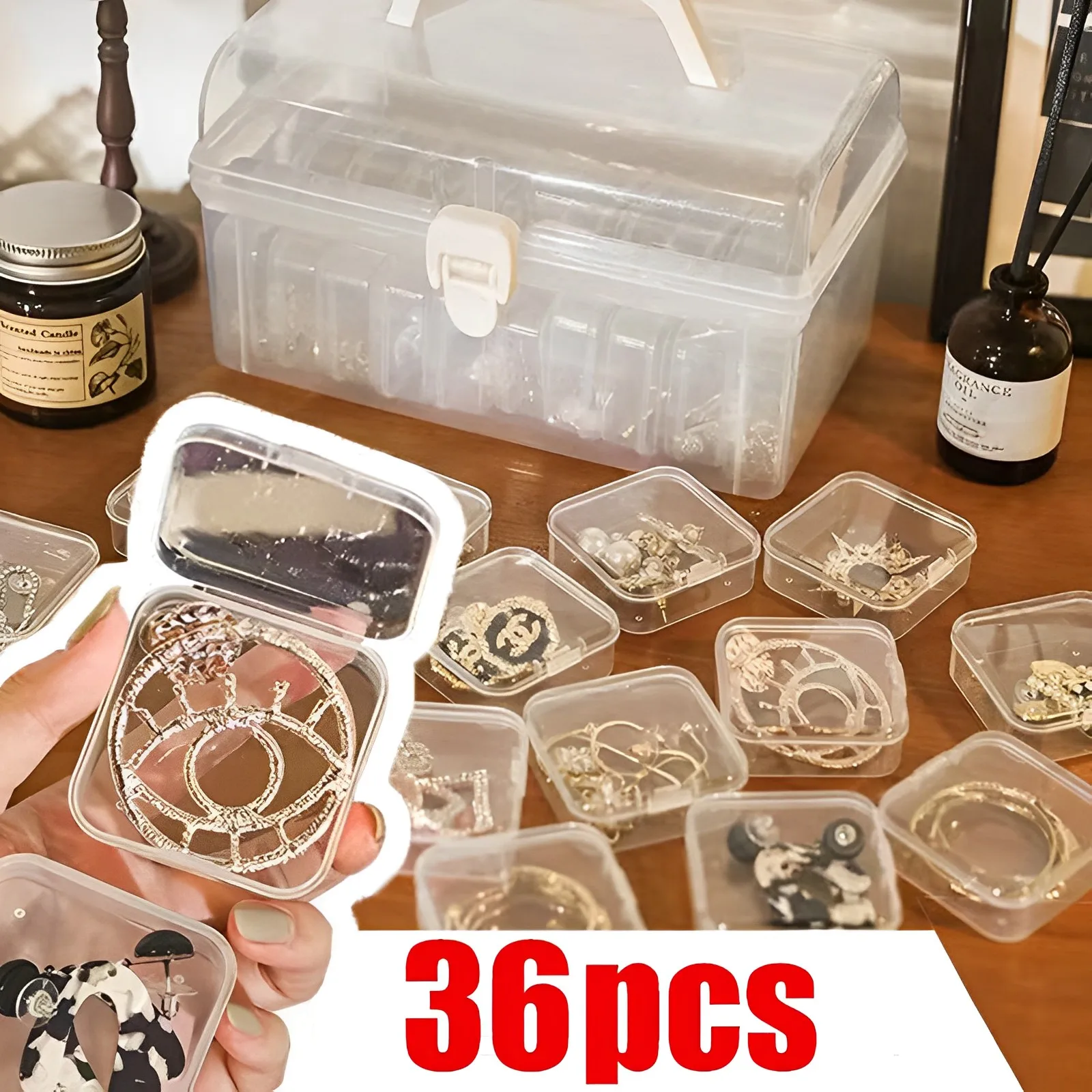 6-36Pcs Jewelry Organizer Box Plastic Transparent Earrings Rings Jewelry Beads Packaging Storage Case Small Square Storage Box