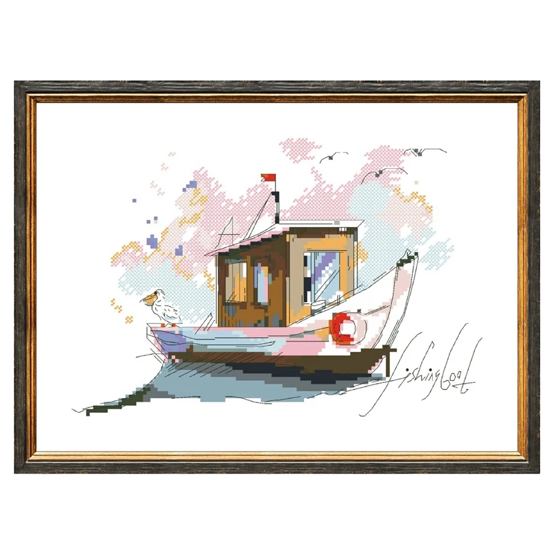 Urban tram Seaside lighthouse cross stitch package cartoon 18ct 14ct 11ct cloth cotton thread embroidery DIY handmade needlework
