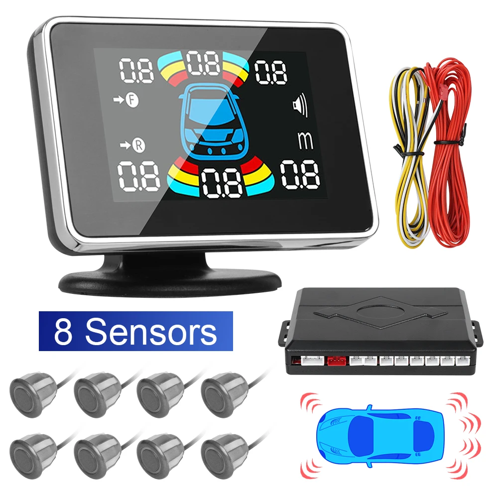 

Car Reverse Radar Monitor 8 Parking Sensors System Backing Assistance Kit Parktronic Distance Detection With Sound Buzzer Alert