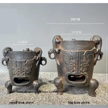 레트로 주철 큰 숯 바베큐 그릴 테이블, 바베큐 가열 화로, 차 제조, 와인 가열 스토브, 앤티크 컬렉션 향수