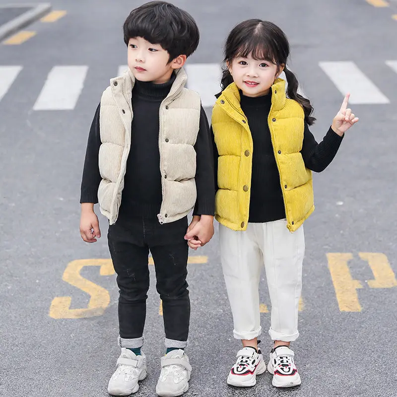 Children Winter Corduroy Vest Autumn Winter Boys Girls Thicken Warm Waistcoat Baby Outerwear Casual Cotton Jackets Kids Clothing