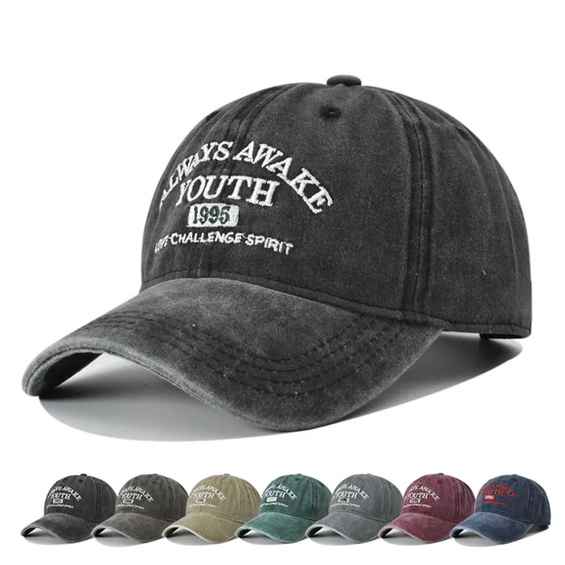 للجنسين قبعات قطنية مغسولة رسالة التطريز خمر قبعة...