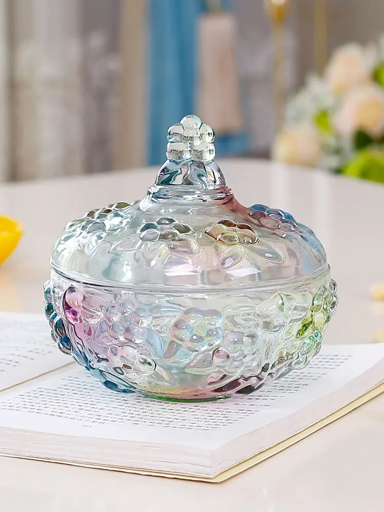 FUYU Heart Shaped Crystal Glass Exquisite Candy Box with Lid Jewelry Storage Jar 