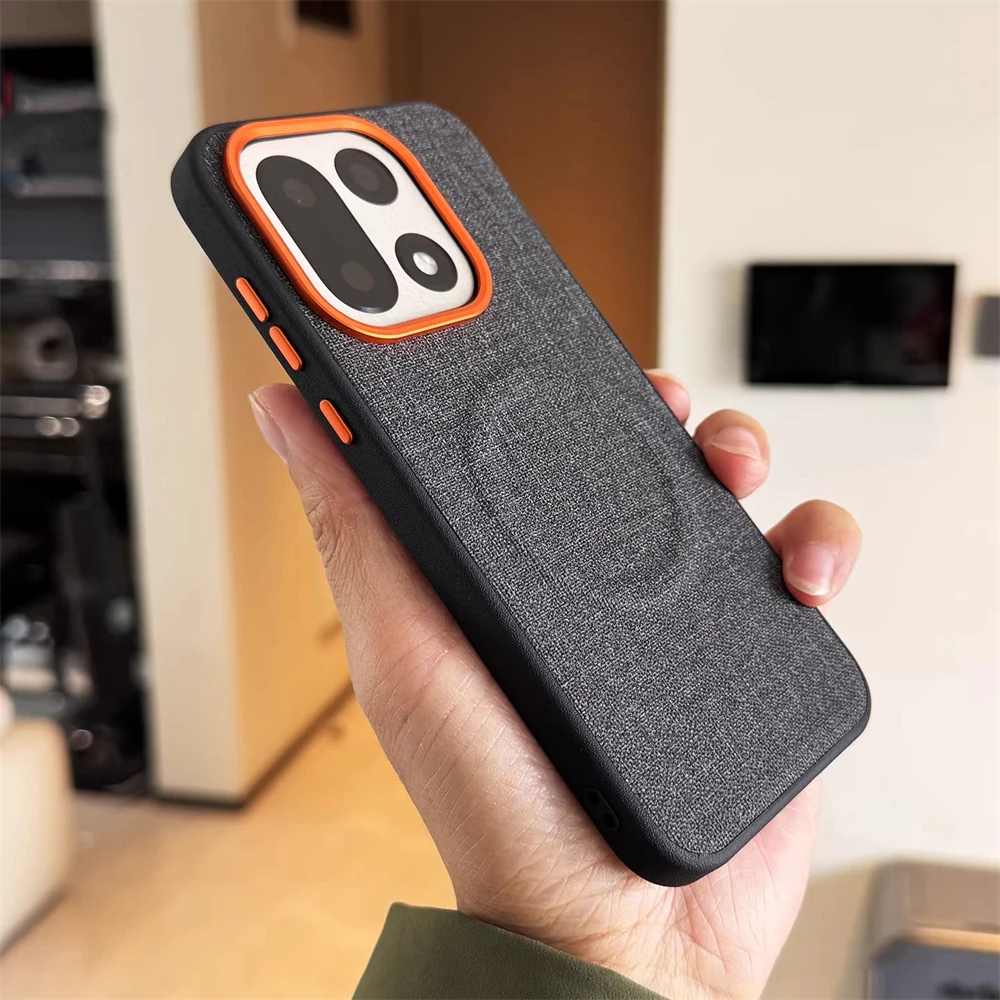 Luxury Magnetic PU Leather Cloth Texture Bumper Case with Wireless Charging and Shockproof Protection