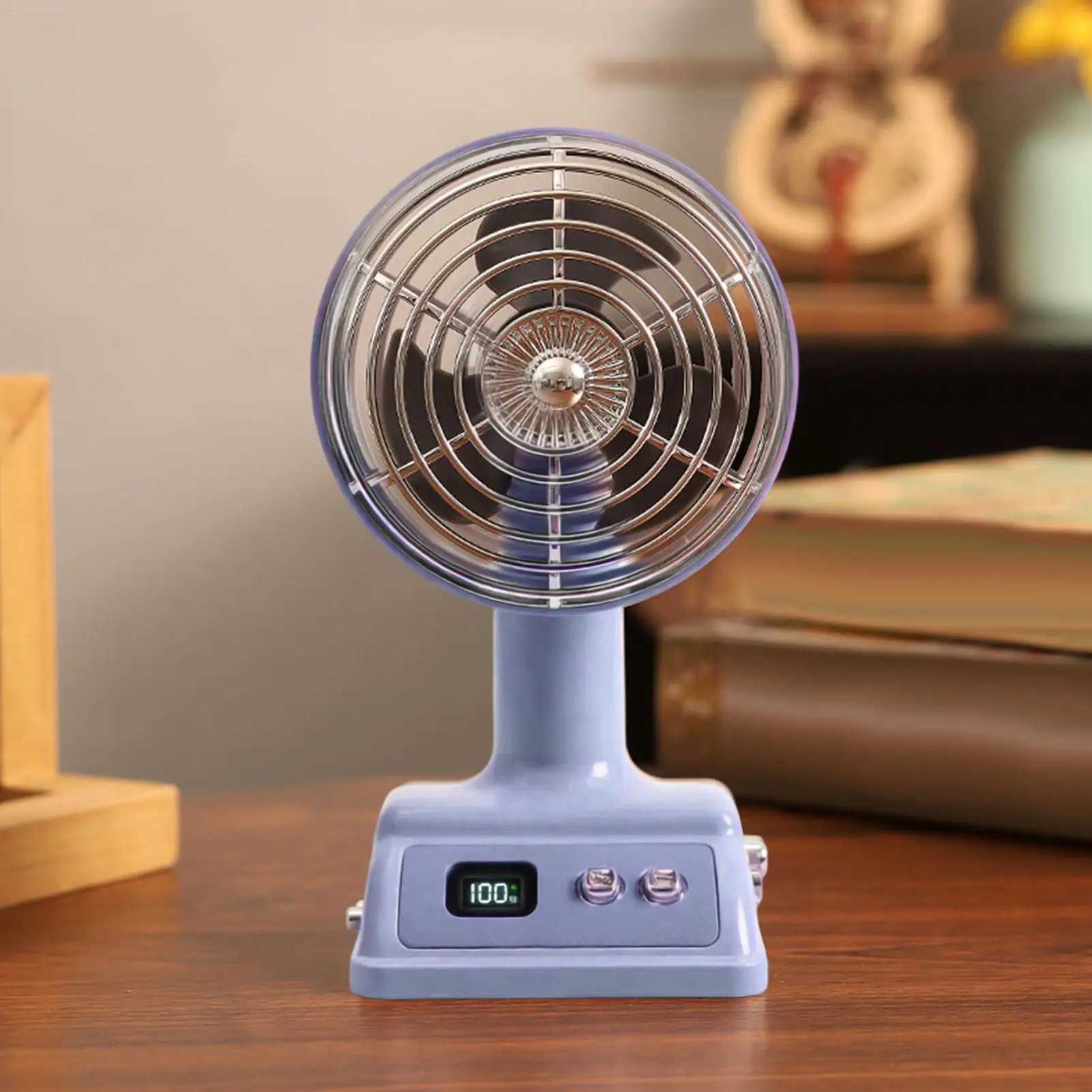 Compact Retro Mini Desk Fan with Digital Display and USB Rechargeable Cooling