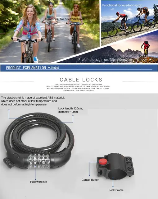 Bicycle Wire Lock 4ft High Security 5 Digit Bicycle Combination Lock