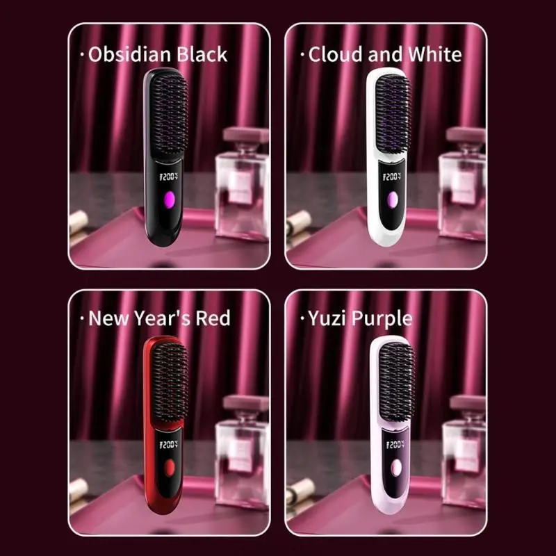 Cordless Hair Straightener Brush Fast Heating 3 Gear Adjustable Temperature USB Rechargeable Hair Straightening Comb R9UD