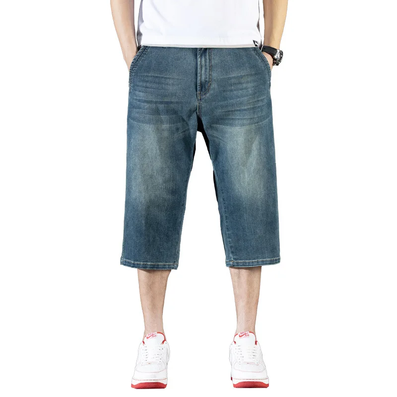 

Mcikkny Hip Hop Cargo Casual Denim Shorts Men Loose Straight Blue Jeans Shorts Plus Size 29-44