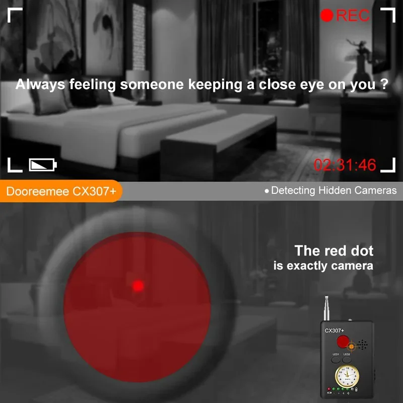 Vodasafe High Accuracy Anti- Hidden Camera Wiretapping Tracker Tamper Alarm Feature for 2G 3G 4G Signal RF Device Detection