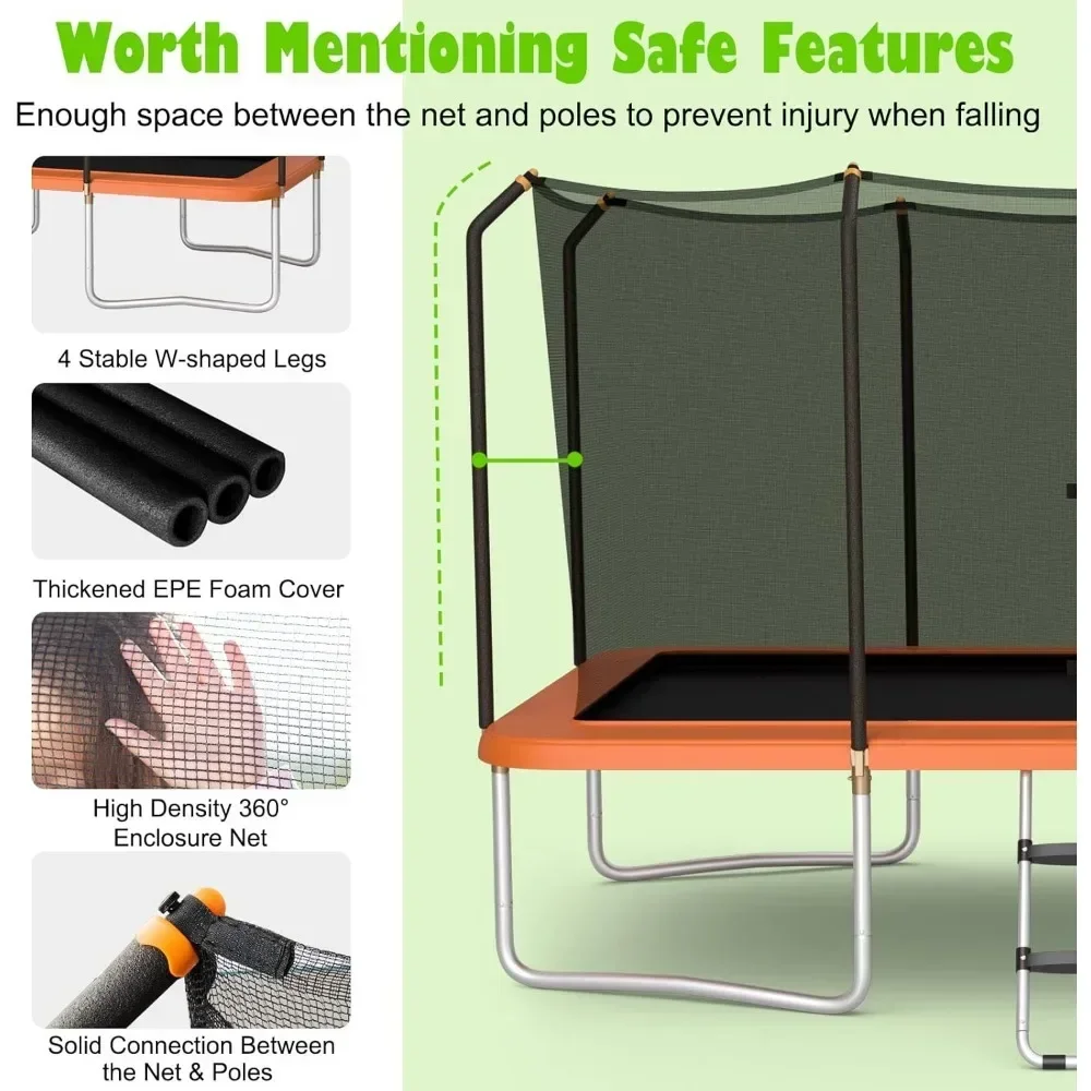 8 FT x 14 FT Rectangular Trampoline with Enclosure, Ladder, Double-Side Galvanized Steel Frame, Outdoor Recreational Trampolines 6