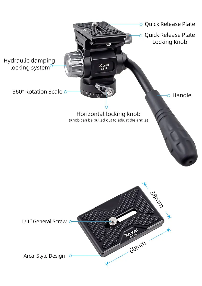 Description Picture 5 of itemXILETU LS1 Panoramic Tripod Head Hydraulic Fluid Video Damping Head For Tripod Monopod Camera Holder Stand Mobile SLR DSLR