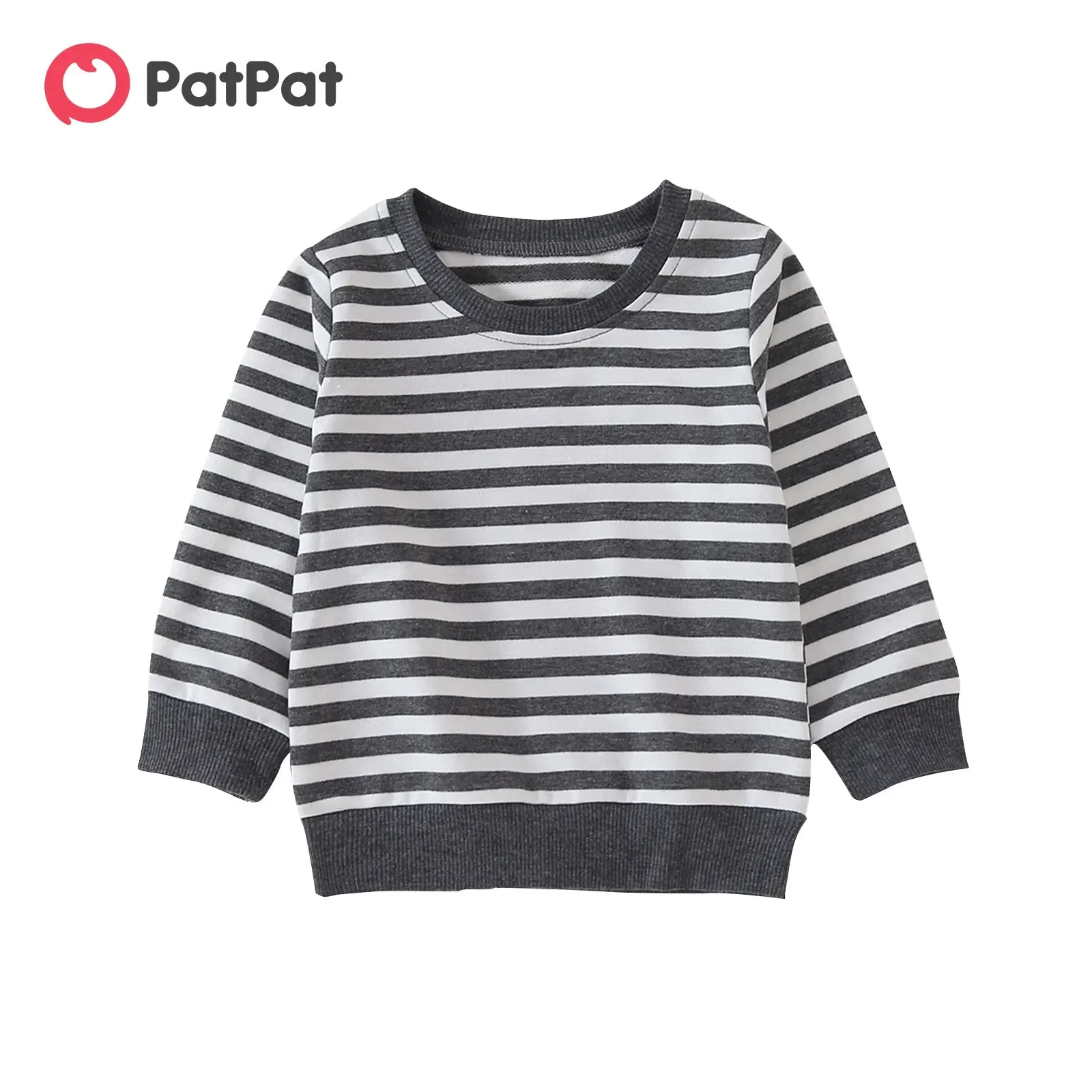 Baby Boy/Girl Solid/Striped Crewneck Long-sleeve Pullover Sweatshirt Soft and Comfortable for Outings