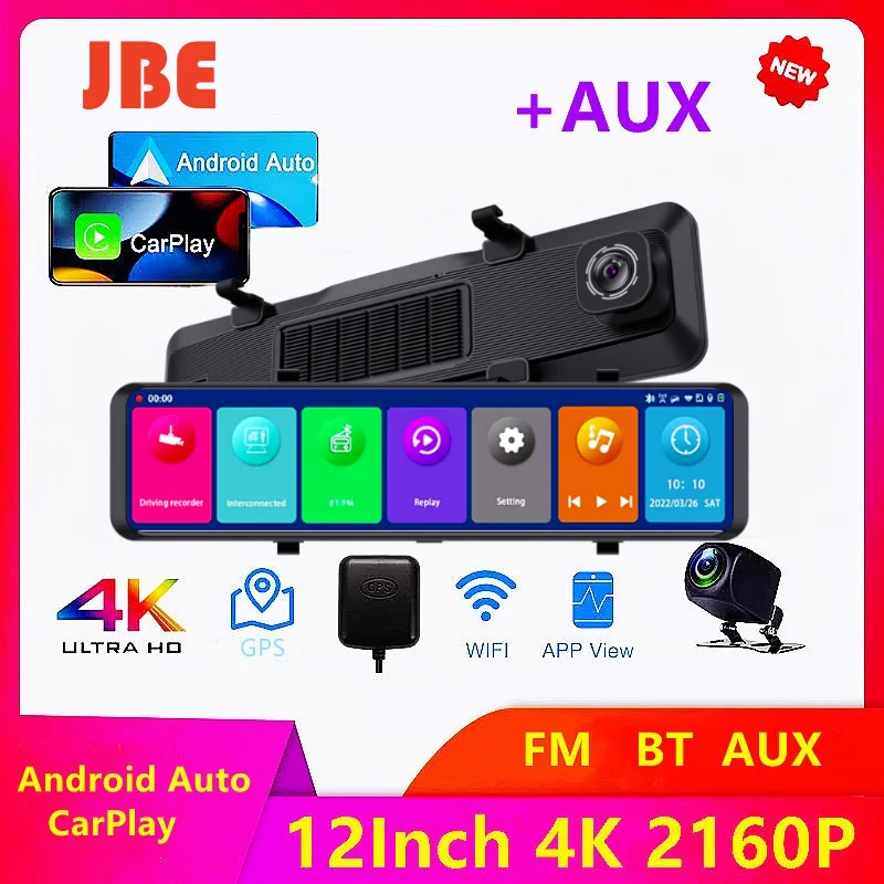 4K Mirror Dash Cam Carplay Android Auto Wireless Smart Rearview Backup Cam  US 