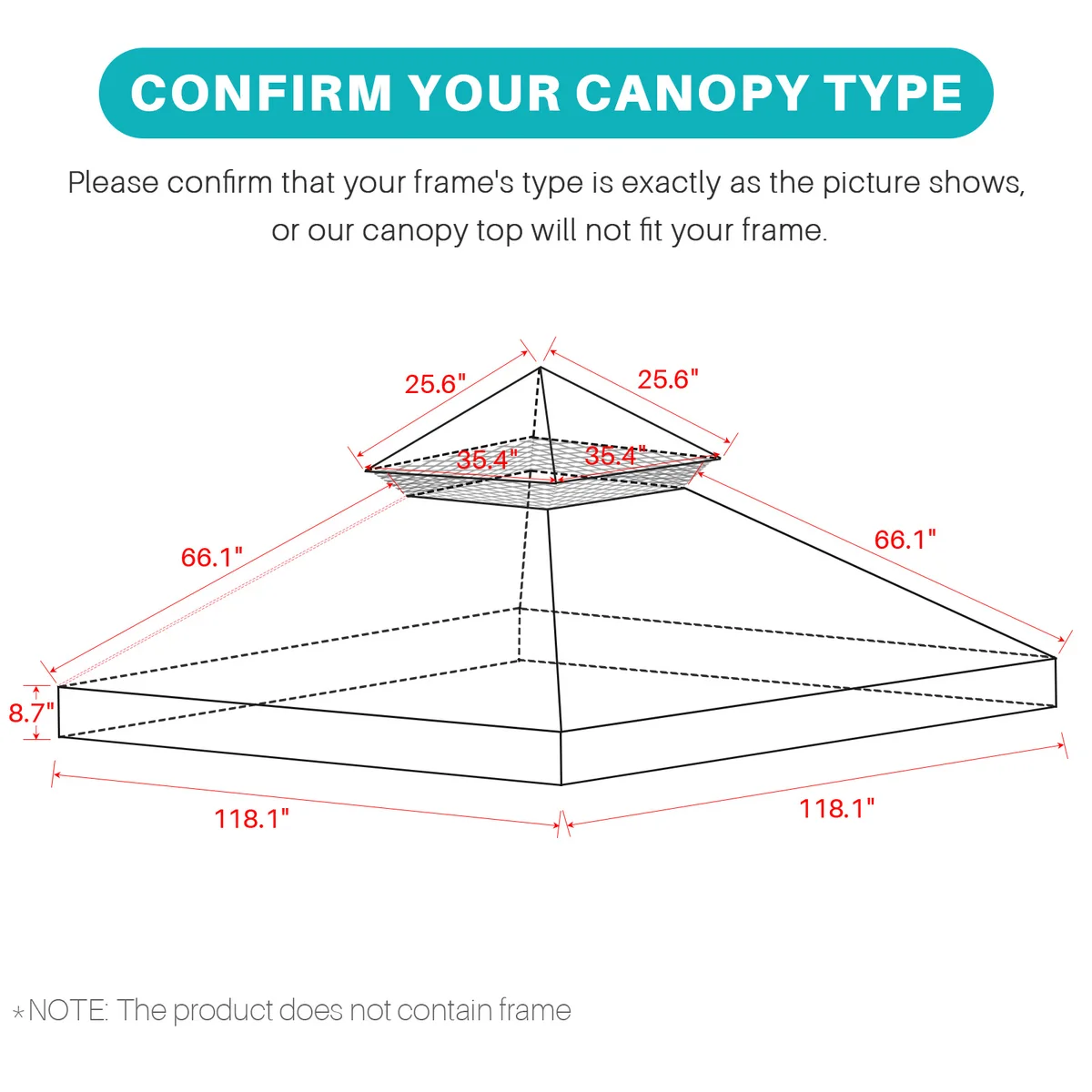 3x3m Canopy Replacement Top Canopy Cover Replacement 118"x118" Double Tiered Gazebo Covers for Yard Patio Garden Canopy Sunshade — view 6
