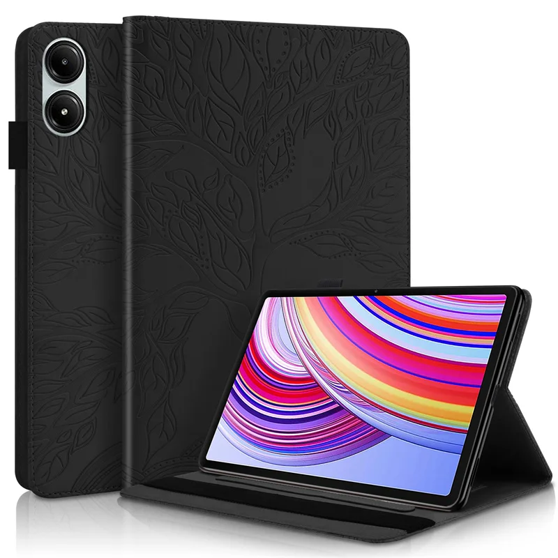 Embossed Tree Flip Wallet Stand Tablet Cover, 11