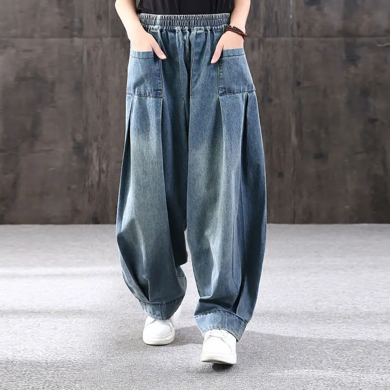 2023 Sping Autumn Women Casual Cross Denim Pants New Loose Jeans Female Vintage Retro Harem Pants Trousers Bloomers tie dye jeans for women 2022 new spring autumn trendy long trousers loose all match stretch waist bind feet harem denim pants