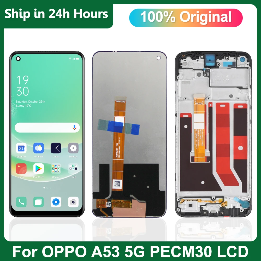 

6,5 "Оригинальный дисплей для Oppo A53 5G LCD кодирующий преобразователь сенсорного экрана в сборе Замена для oppo A53 5G PECM30, PECT30 с рамкой