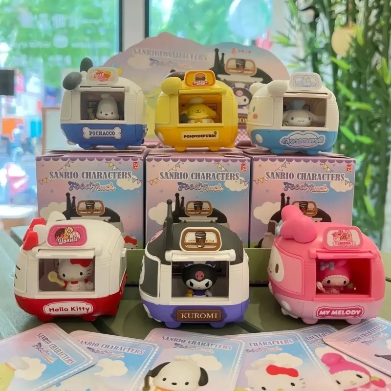 Sanrio Gourmet Food Truck Blind Box Cute Figure Car Toy Ornament Kulomi Pacha Dog Big Eared Dog Hello Kitty Mystery Box Gift Toy