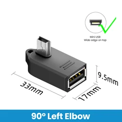 Right Angle Mini USB to USB OTG Adapter - 90 Degree Converter for Car and Camera Accessories (Left)
