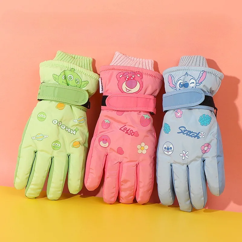 Disney Stitch Children's Gloves Alien Lots-o' Cute Cartoon Winter Cold Protection Warmth Riding Ski Windproof Five Finger Gloves