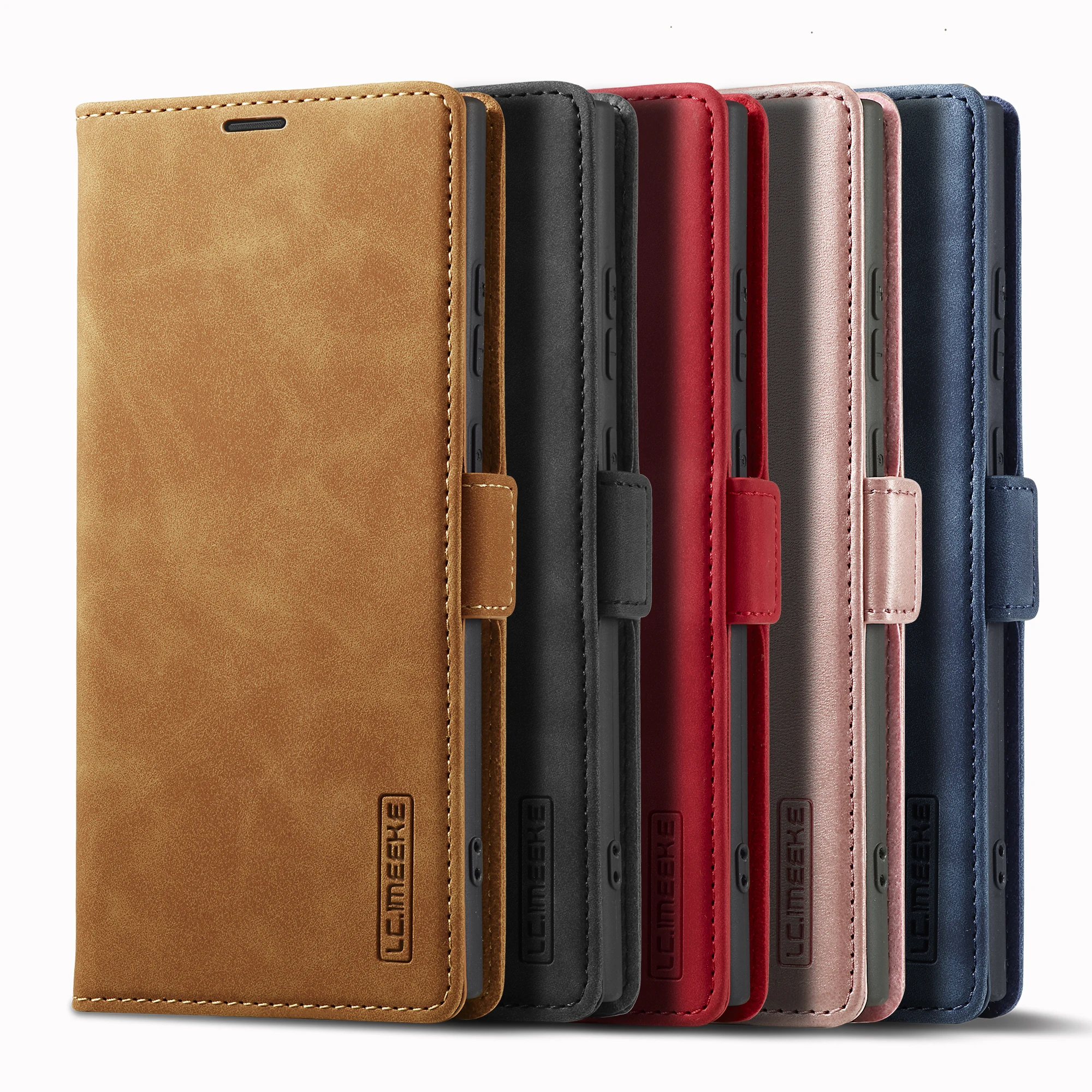 Leather Wallet Case with Magnetic Closure and Card Holder Slot, Shockproof Flip Cover