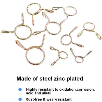 10Pcs Fuel Clamp Pipe Clips Double Ear Clamp 5-31MM Water Pipe Air Tubing for Hose Clamps Steel Zinc Plated Assortment Kit