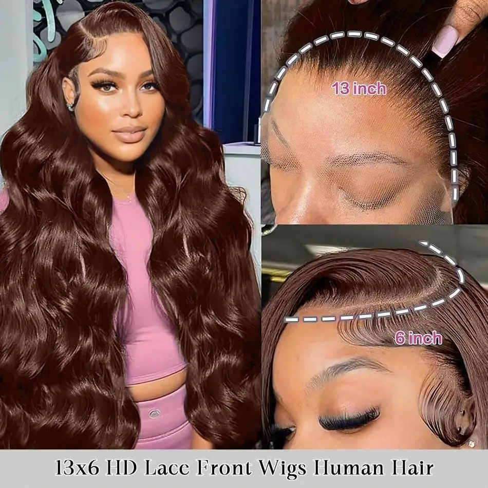 Chocolate Brown 13x4 Body Wave Lace Front Wig 13x6 Lace Frontal Wigs For Women 100%  Brazilian Human Hair Wig Pre Plucked Wigs