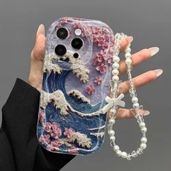 Wave Flower Creative Design Clear Wavy - Edge Phone Case with Lanyard Soft Cover - iPhone 15 Plus (1 - T16963)