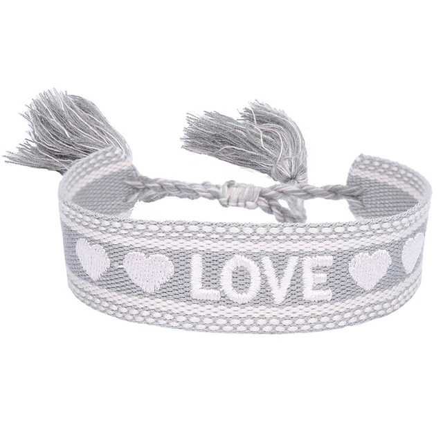 Boho tissé broderie amour poignet tricoté Bracelets d'enveloppement corde à la main tissage tressé glands ethnique femmes hommes bijoux