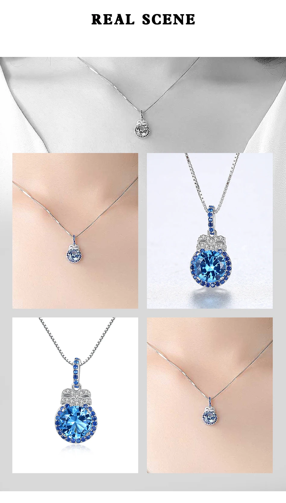 Collier en argent sterling avec topaze bleue de Londres pour mariage, fête de Noël et fête des mères_voghion.com