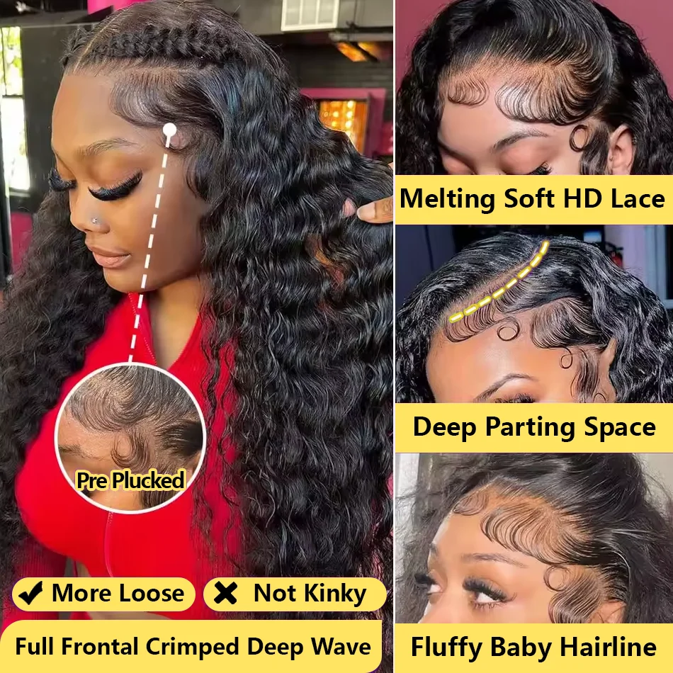 250 300 Density Deep Wave 13x6 HD Lace Frontal Human Hair Wig Brazilian 30 40 Inch 13x4 Water Curly Lace Front Wigs For Women 3