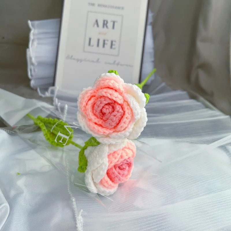 Artificial Flowers 1pc Crocheted Flowers Artificial Bouquets Handmade Rose Sunflower Tulips Wedding Party Decor Birthday Gift