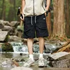 Summer Men's Clothing Bandage Solid Color Elastic High Waist Pockets Casual Loose Straight Knee Pants Preppy Style Shorts 4