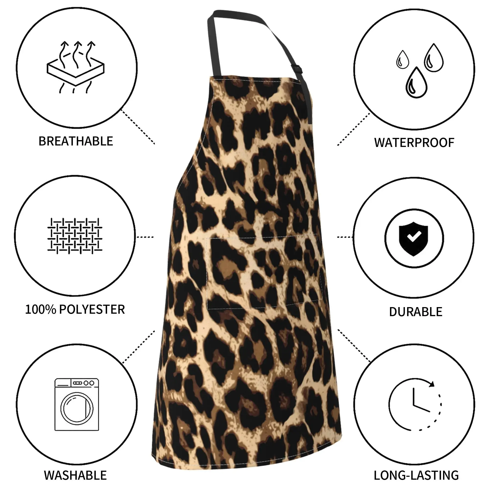 Leopard Skin Aprons for Women with Pockets Cooking, Baking, Kitchen, Chef, Men's Apron 5