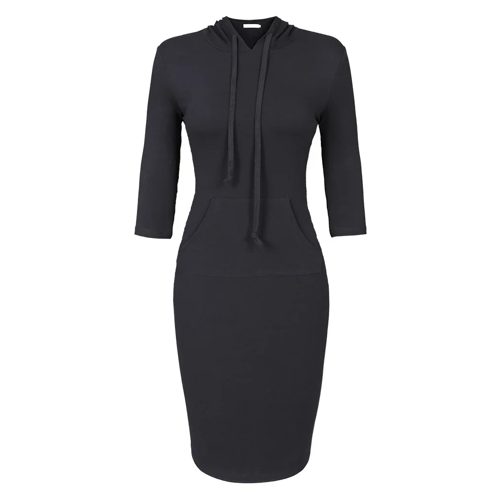 2023 Spring and Autumn Women's New Solid Color Fashion Casual Sweater Dress Loose Casual Hooded Comfortable Versatile Top