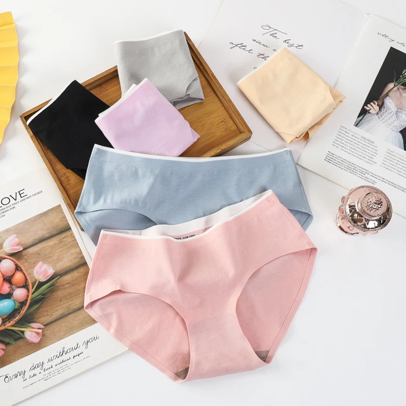 Cotton Women Panties Solid Color Plus Size Underwear Breathable Mid Waist Briefs Thin Lingerie Comfortable Sexy Women's Shorts |