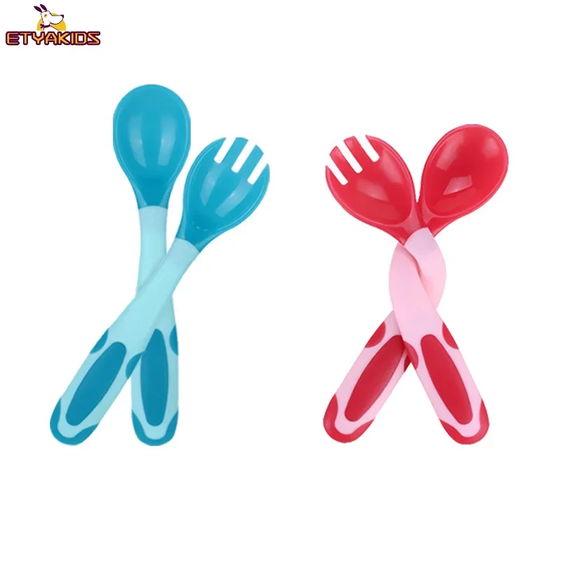 Bendable Baby Temperature Sensing Spoon Fork for Infant Kids Training Feeding Tableware Flexible Handle Toddler Spoons Utensils
